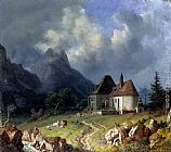 Heinrich Burkel Das Kirchlein von Hinterriss, Im Hintergrund das Wettersteingebirge painting